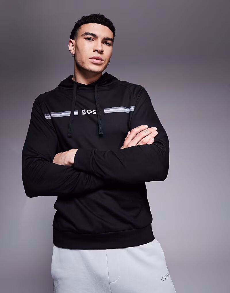 

BOSS Bodywear - Authentic - Толстовка черного цвета с капюшоном классического кроя с полосатым логотипом