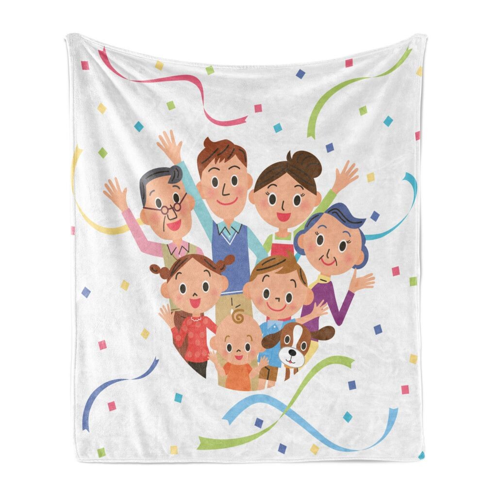

ABAKUHAUS Family Мягкое фланелевое флисовое одеяло, третье поколение семьи хороших друзей и бумажный стример с тематикой праздника конфетти, 175 x 230 см, разноцветный, белый