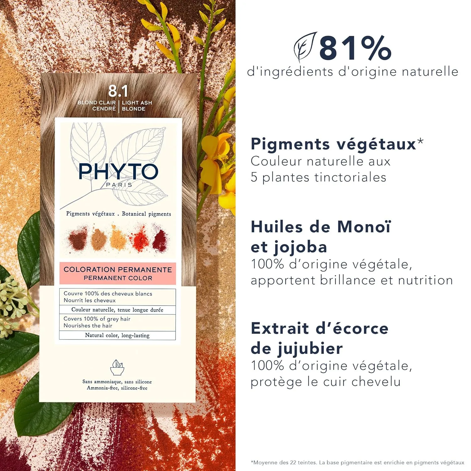 Стойкая краска для волос PHYTO Phytocolor с растительными пигментами, 100% закрашивание седых волос, без аммиака, без PPD, без резорцина, 0,42 унции. 4,1 мл (3 шт.), 8.1 Light Ash Blonde — фото 3