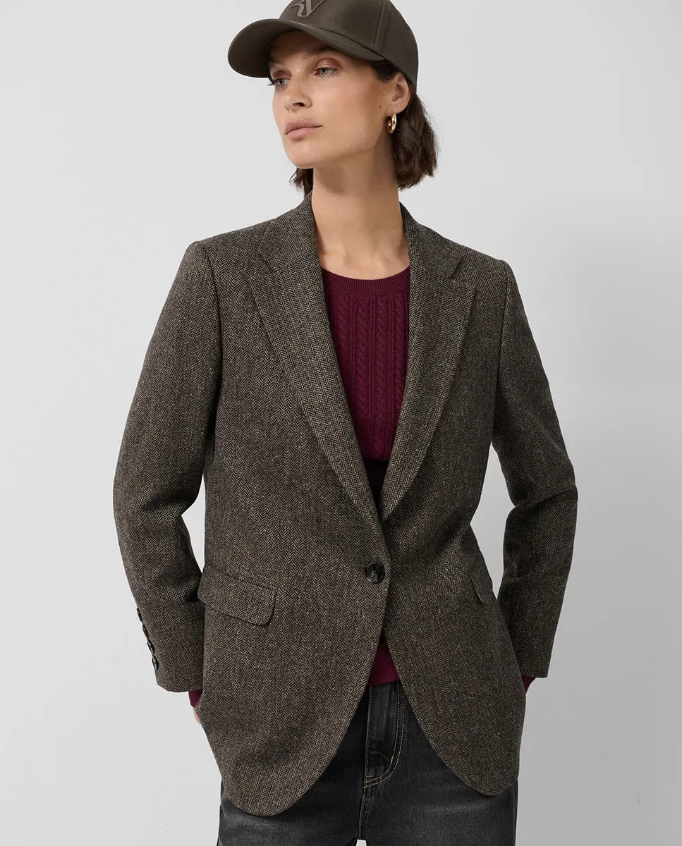 

Женский блейзер на одну пуговицу из шерсти шетландской елочкой Roberto Verino, коричневый