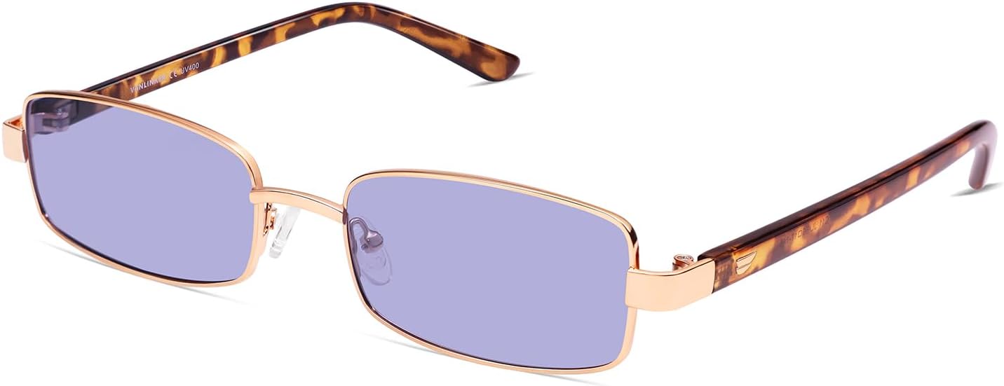 

Солнцезащитные очки VANLINKER Retro Rectangle Polarized для женщин и мужчин, маленькие, в стиле 90-х, модные, тонкие, узкие, прямоугольная оправа VL9684, Gold Frame/Purple