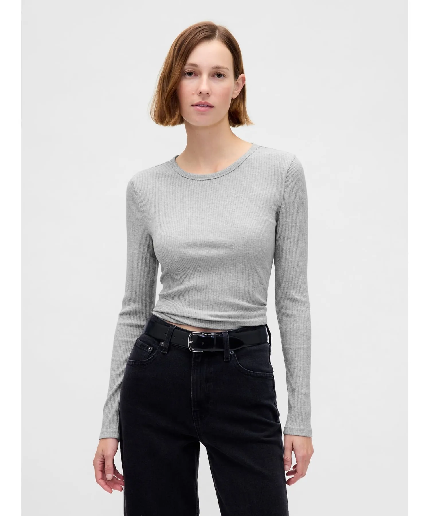 (W) Современная укороченная футболка в рубчик GAP, BC15_LT_GREY_HEATHER
