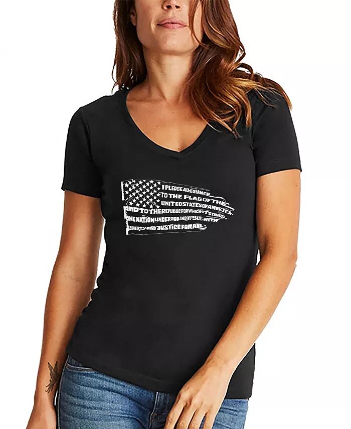 

Женская футболка с V-образным вырезом и надписью Word Art Pledge of Allegiance Flag LA Pop Art, черный