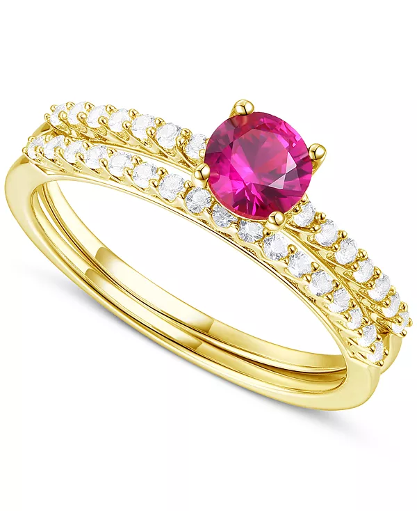 

Свадебная оправа из выращенного в лаборатории изумруда (3/8 карата, tw) и выращенного в лаборатории белого сапфира (3/8 карата, tw) из стерлингового серебра с покрытием из 14-каратного золота (также с рубином и синим сапфиром) Macy'S, ruby