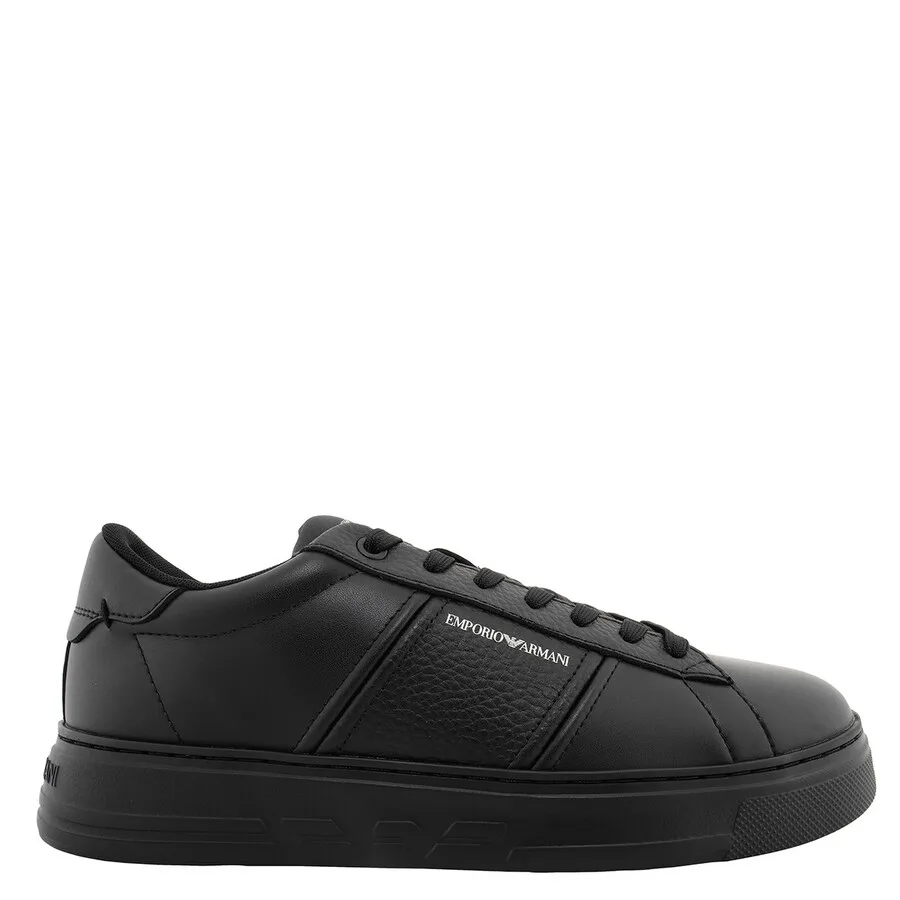 Кожаные кроссовки Emporio Armani с логотипом, черный