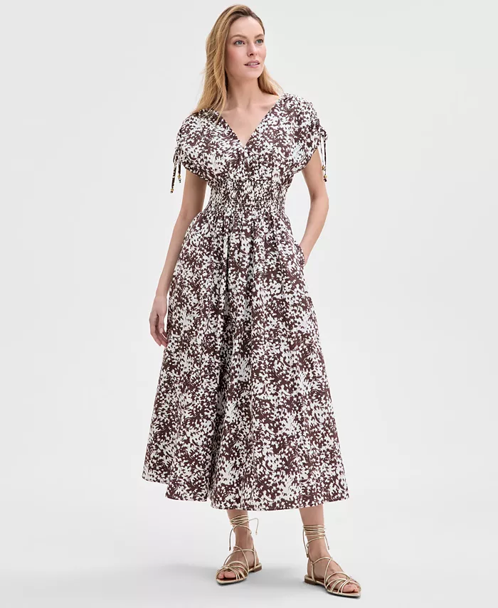 

Женское полосатое хлопковое платье с двойным V-образным вырезом I.N.C. International Concepts, коричневый/бежевый