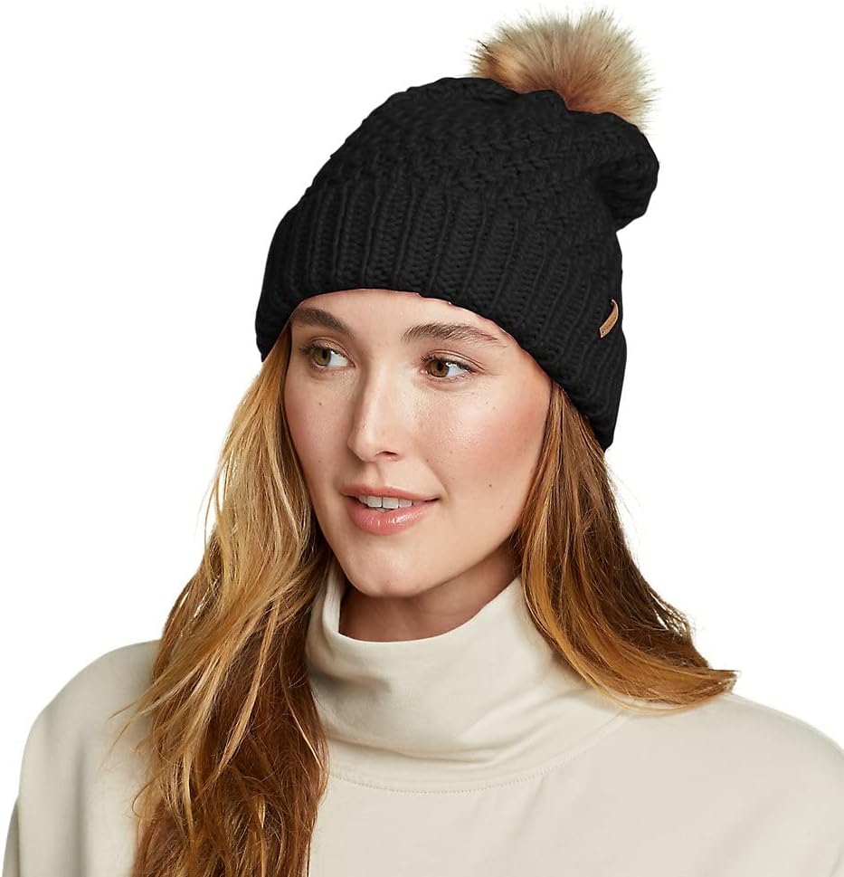 

Женская шапка-бини с помпоном из искусственного меха Eddie Bauer, Black