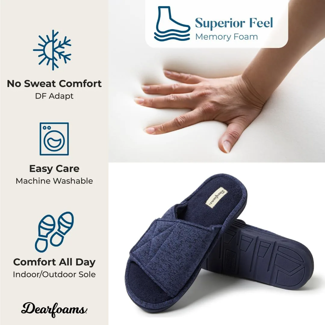 Мужские шлепанцы Dearfoams с регулируемой посадкой для дома и улицы, с эффектом памяти, можно стирать в машине, летние, темно-синий — фото 2