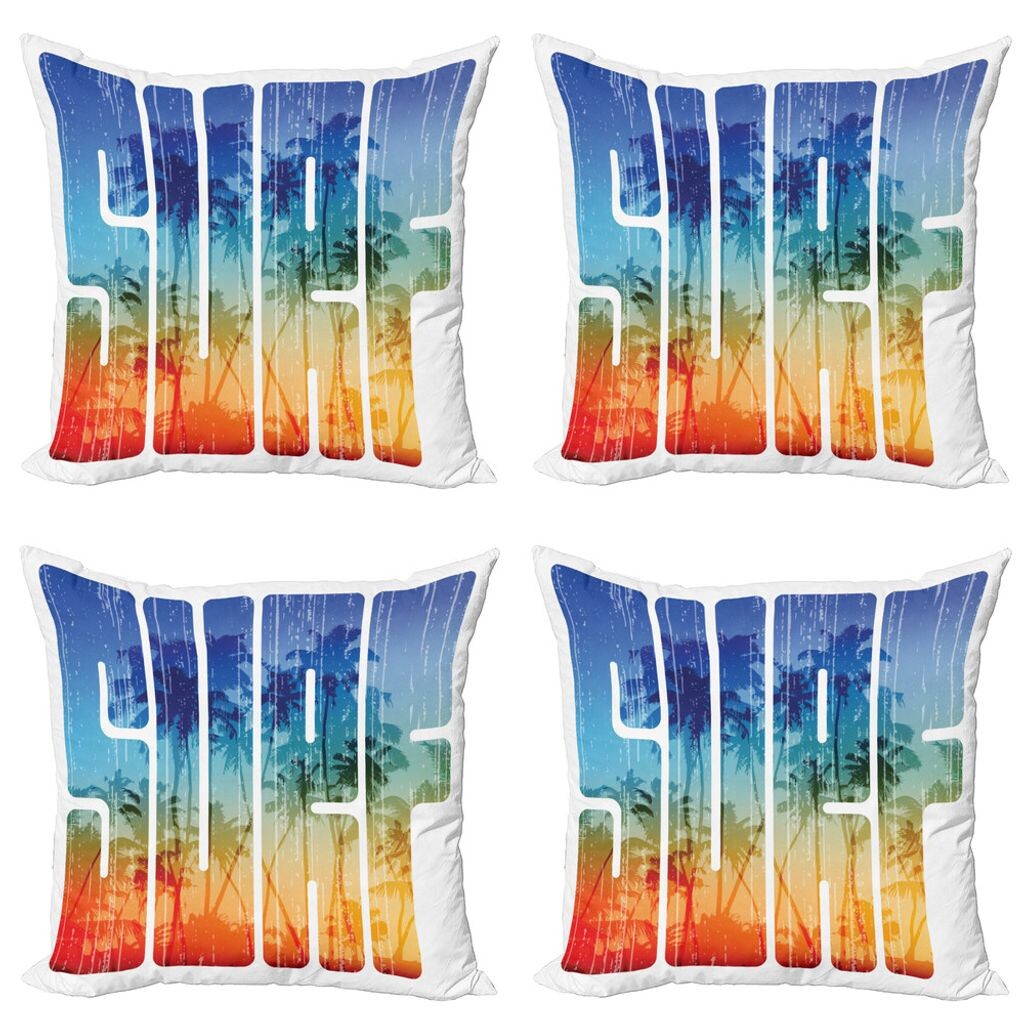 

ABAKUHAUS Набор чехлов для подушек для серфинга (4 предмета), Surf Retro Letters Palms, современная двусторонняя цифровая печать, 45 x 45 см, темно-оранжевый