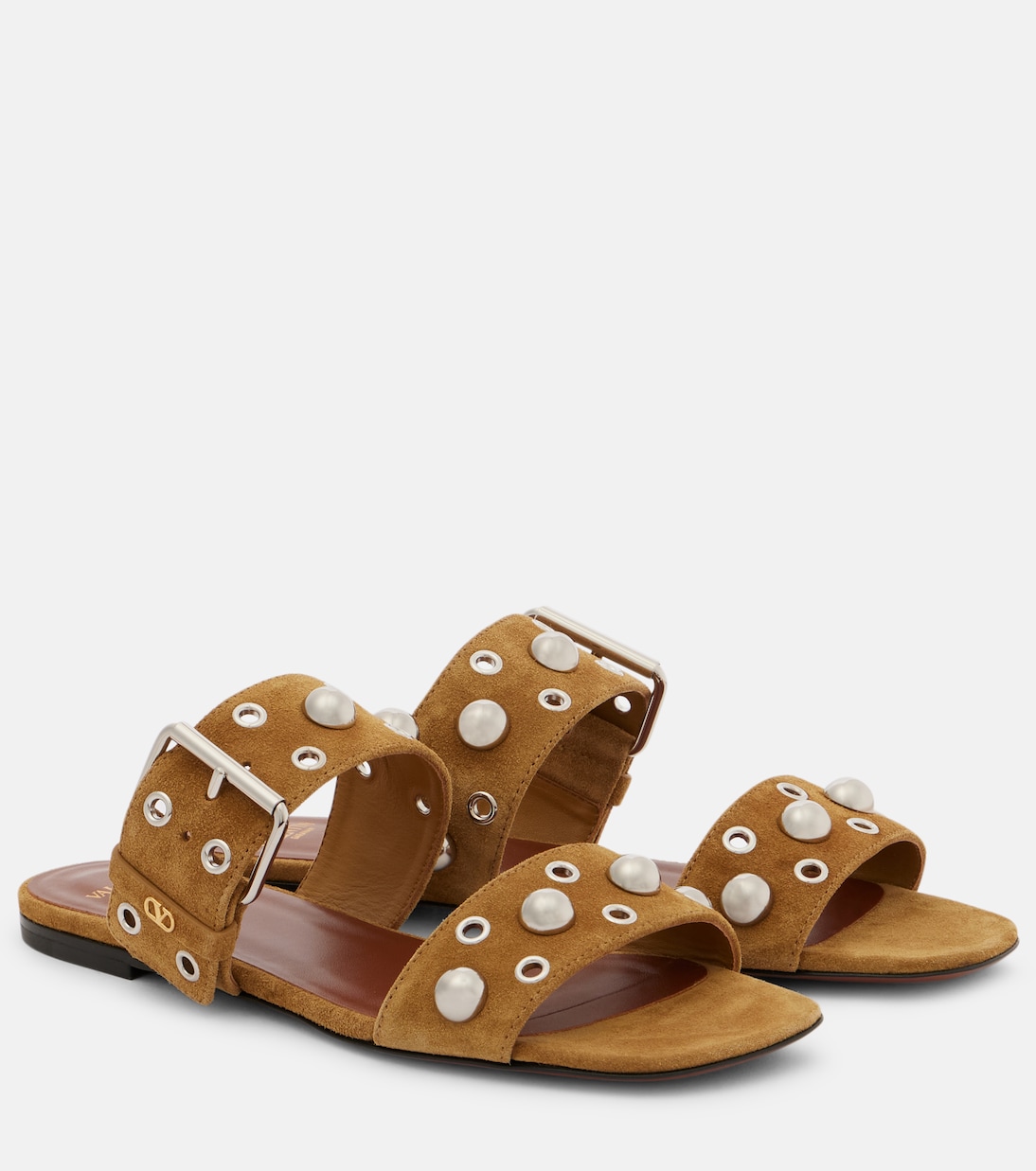 Сандалии из замши Nellcôte с шипами Valentino Garavani, Havana Beige