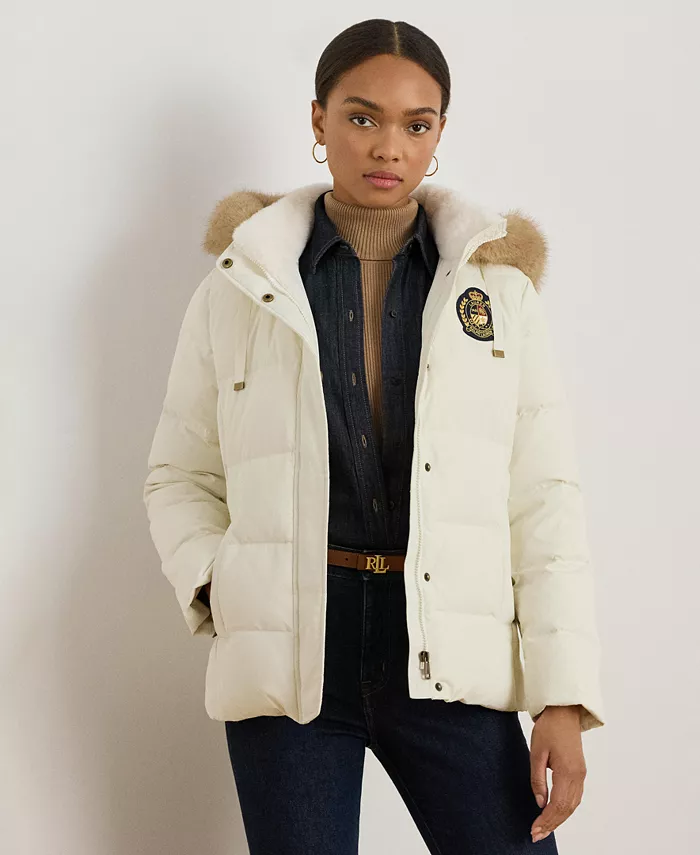 

Женское стеганое пальто с отделкой из искусственного меха на воротнике Lauren Ralph Lauren, слоновая кость/кремовый