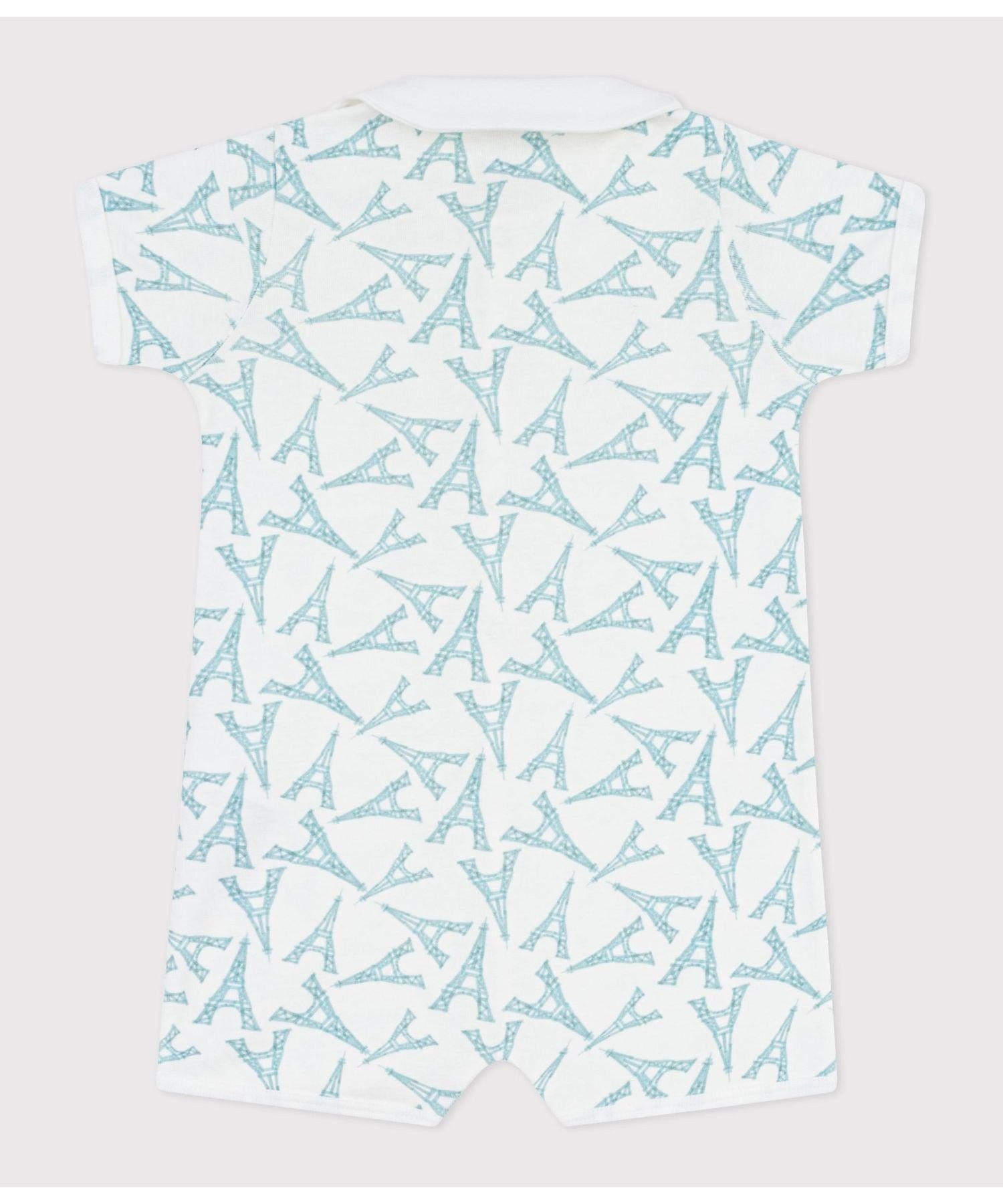 Короткий комбинезон с принтом и воротником. Petit Bateau, Off-white/Light green — фото 2