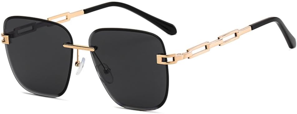 

Большие солнцезащитные очки для женщин, винтажные солнцезащитные очки без оправы для мужчин, ретро-очки с плоской верхней частью, очки с защитой от УФ-излучения UV400 HDUBFY, Black