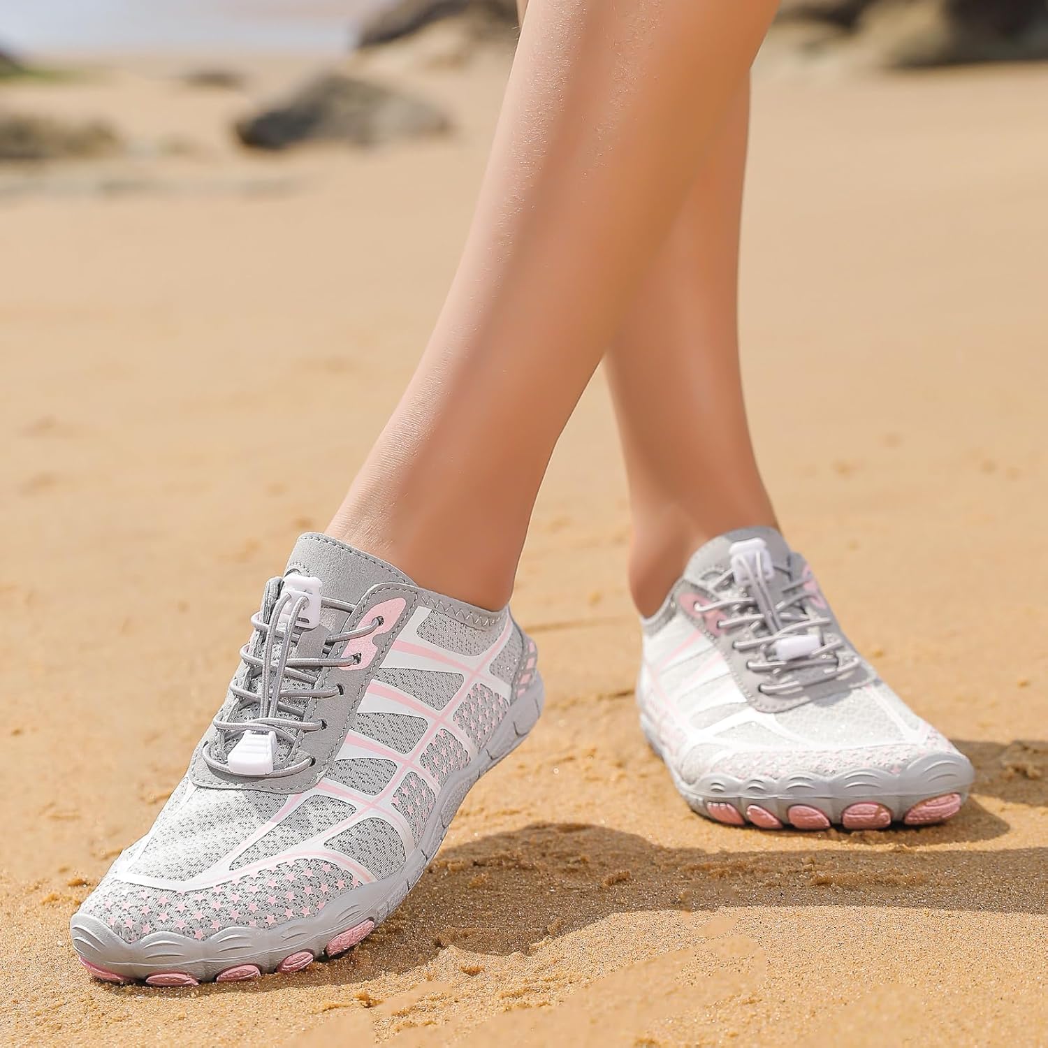Кроссовки для женщин и мужчин Hike Barefoot, шнуровка, противоскользящие, легкие, для плавания, бега, хайкинга, повседневная летняя обувь для отдыха, женские кроссовки Tazeap, серый — фото 4