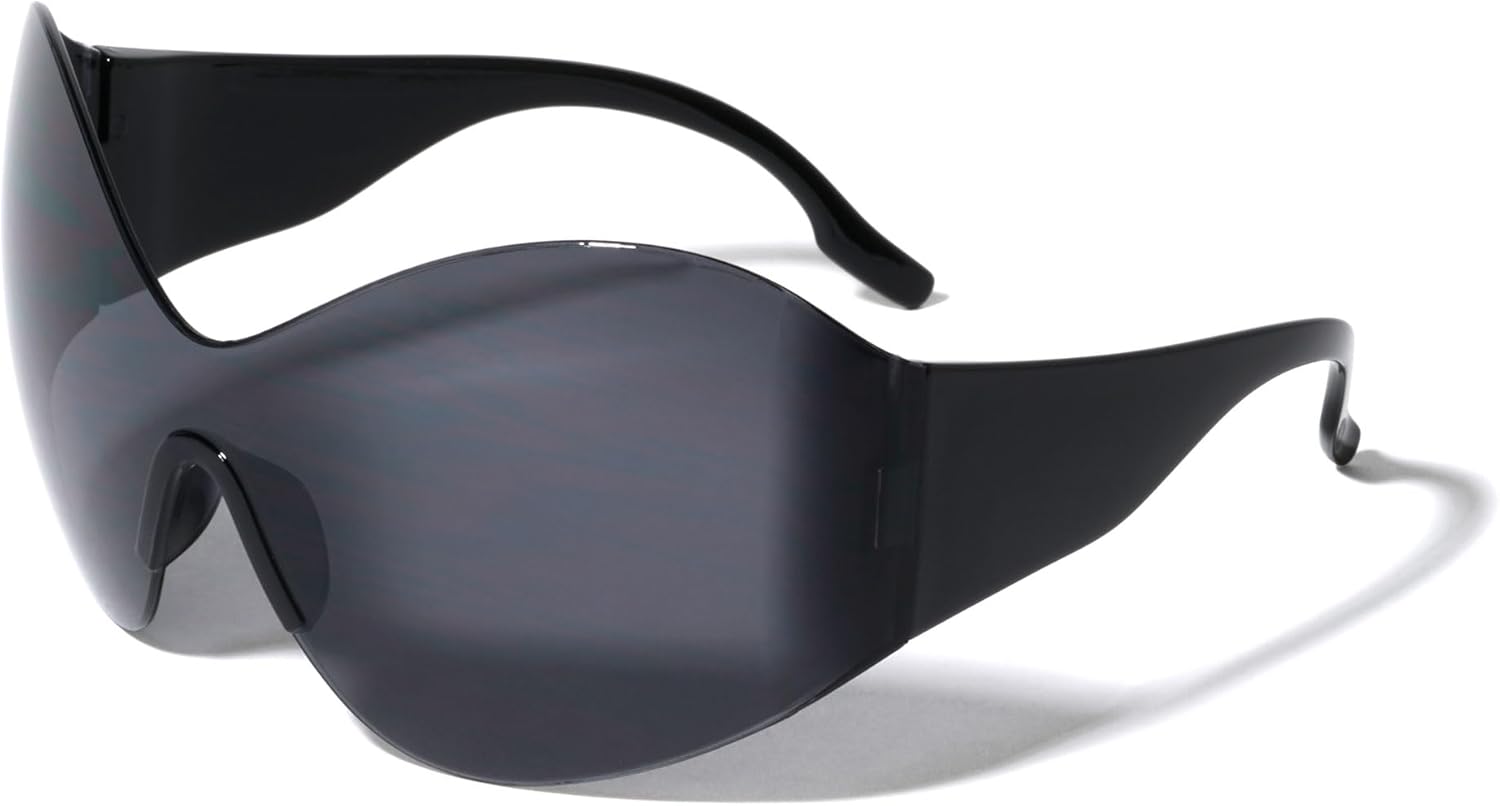 

Футуристические солнцезащитные очки большого размера без оправы с обтекаемым козырьком, модные для мужчин и женщин, с защитой от УФ-излучения UV400 Sunglasses Luxe, Black