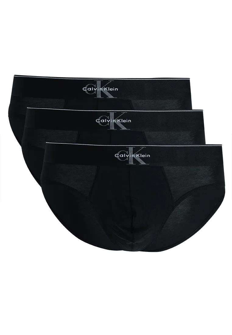 Трусы, 3 шт., хлопок с эластаном, Monogram Calvin Klein, черный