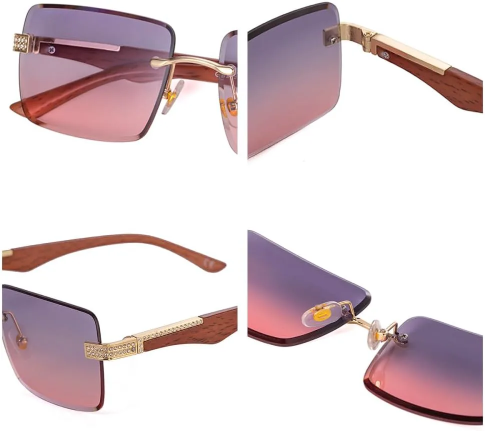 

Солнцезащитные очки MUTYNE Diamond с деревянными дужками, без оправы, роскошные женские модные солнцезащитные очки для активного отдыха, мужские ретро-очки, C3