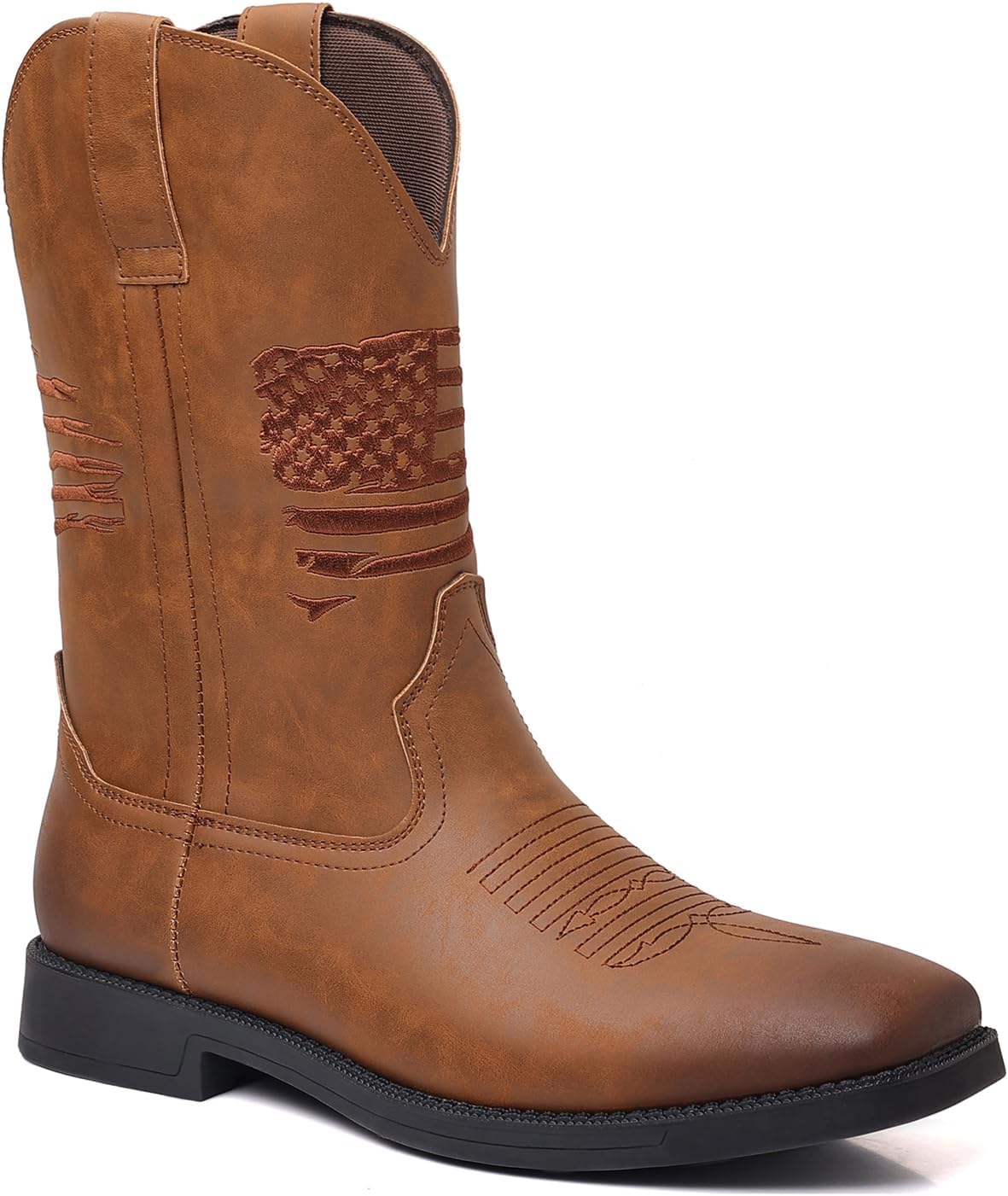 

Ковбойские сапоги для мужчин Классические вышитые вестерн-сапоги Противоскользящие ботинки с квадратным носком Короткие модные ретро-сапоги Abborora, хаки