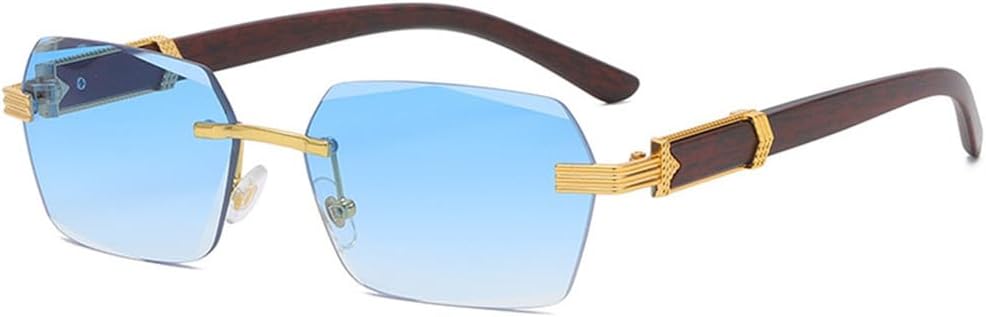 

Мужские солнцезащитные очки без оправы, прямоугольной формы, с защитой от УФ-излучения UV400, цветными линзами и дужками с имитацией древесной текстуры, унисекс, женские, в стиле ретро UJNHGQ, C5