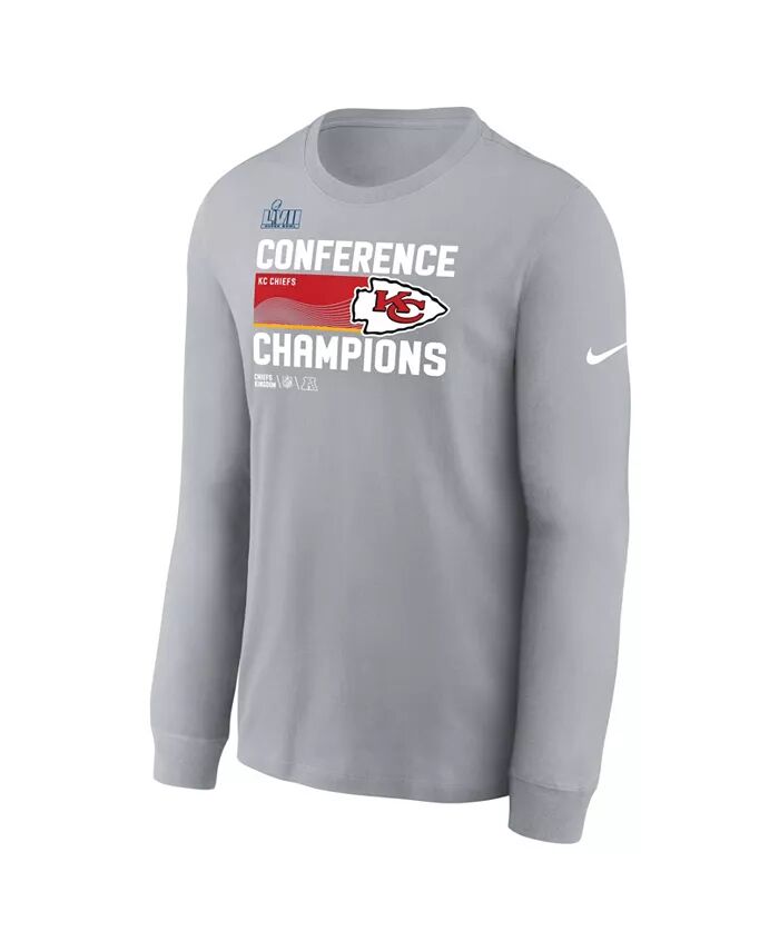 

Мужская серая футболка Kansas City Chiefs 2022 AFC Champions Trophy Collection с длинным рукавом Nike