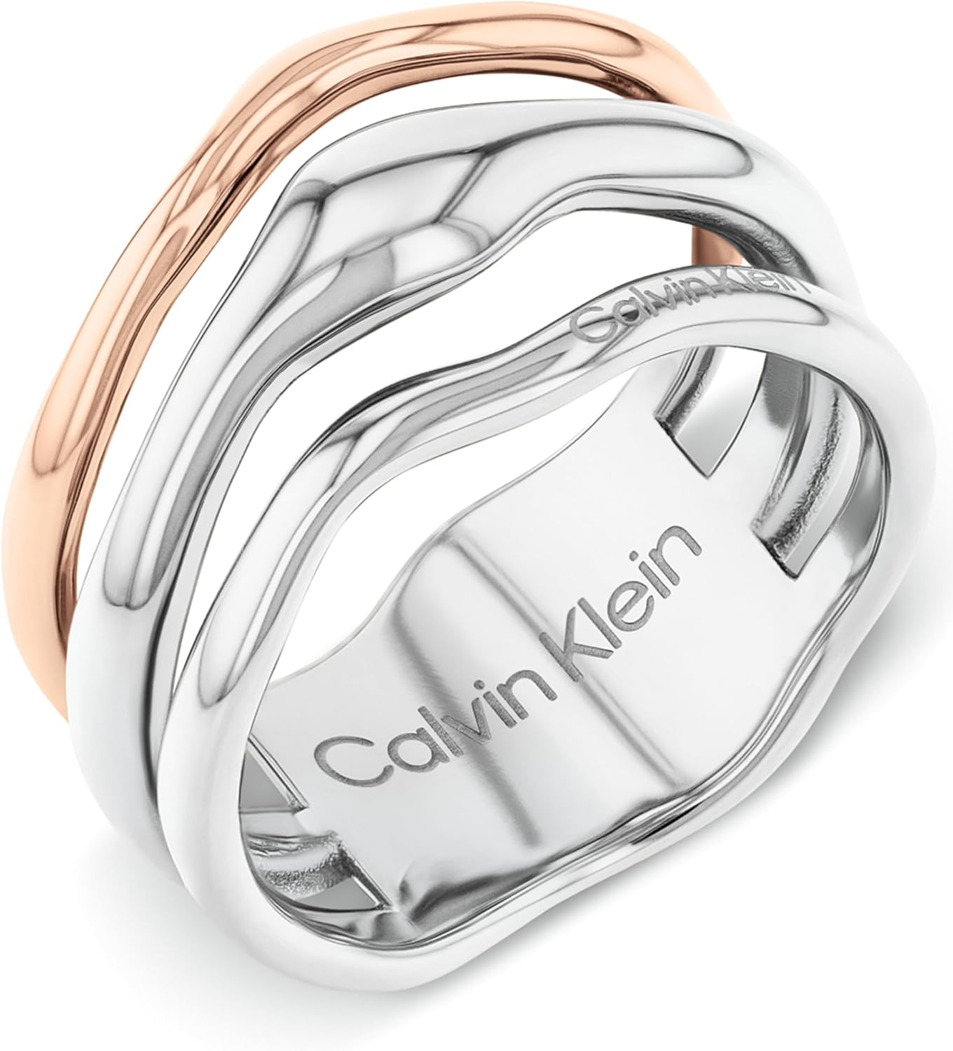 

Женское кольцо Calvin Klein CK Wavy Collection - двухцветное, из нержавеющей стали, элегантный современный дизайн - модный аксессуар - подарок для нее, Two Tone