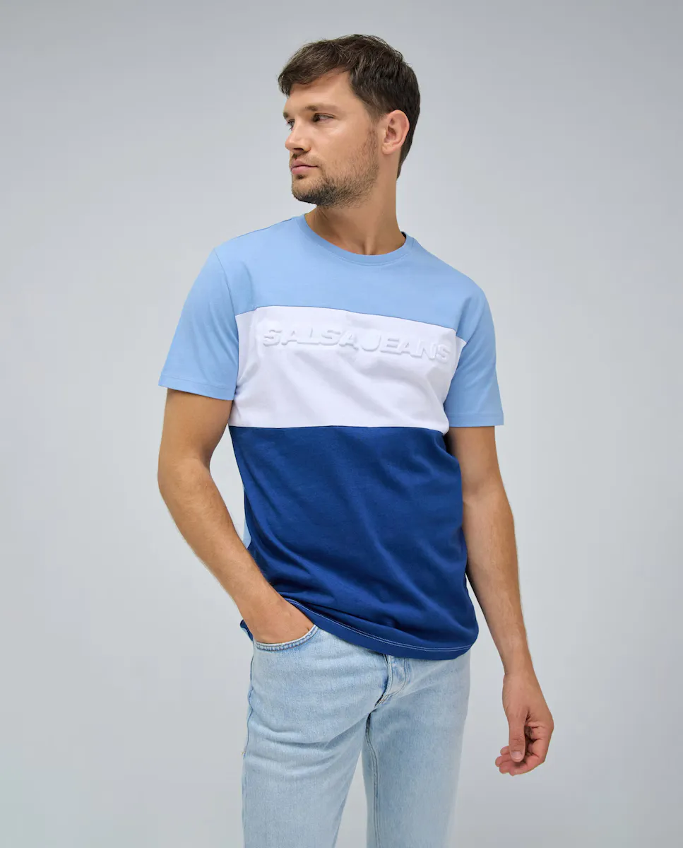 

Мужская трехцветная футболка с коротким рукавом Salsa Jeans, синий