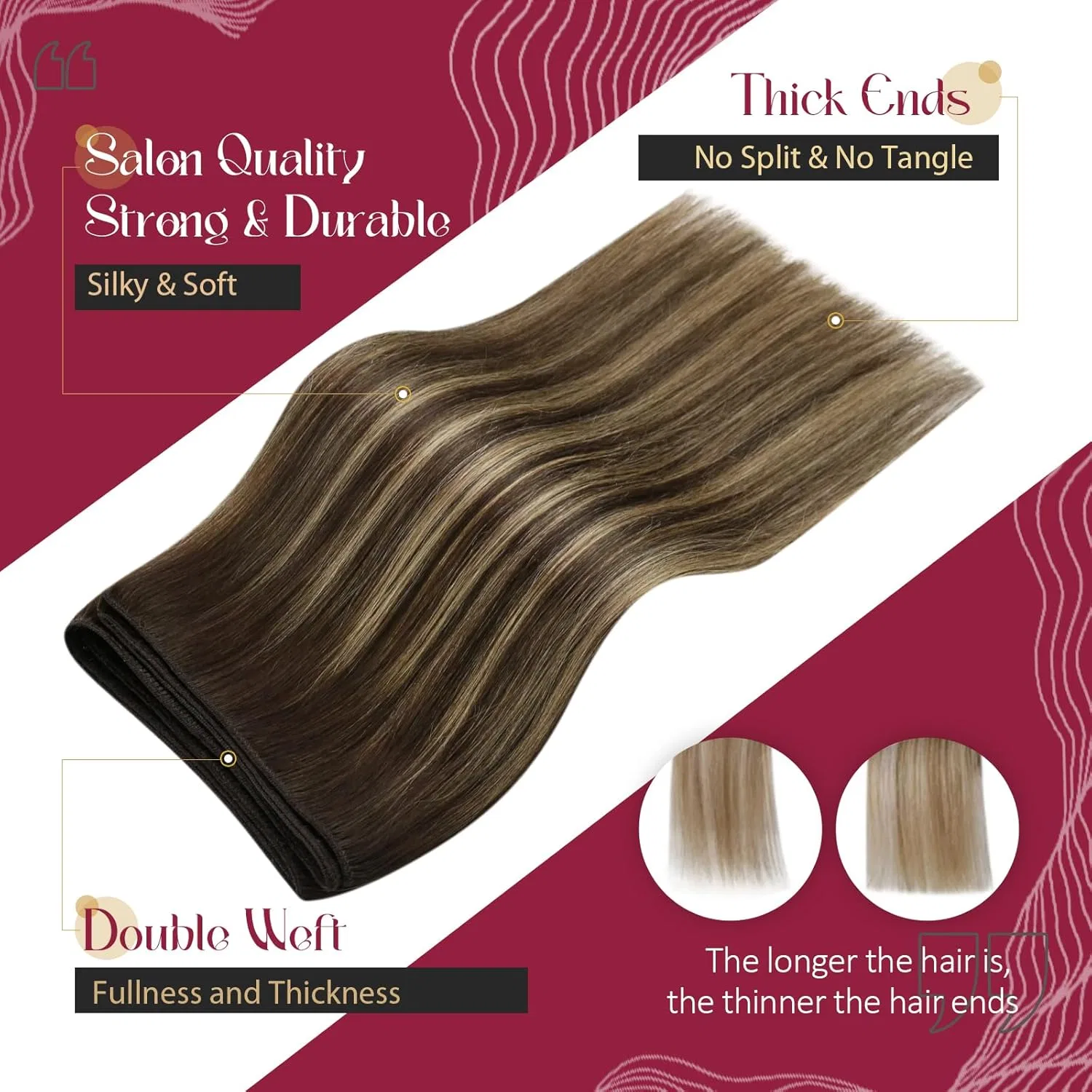 Наращивание волос Vivien Real Hair Wefts Extensions 35 см, темно-коричневый балаяж омбре карамельный блонд, 80 г Vivien, #4/27/4 — фото 2
