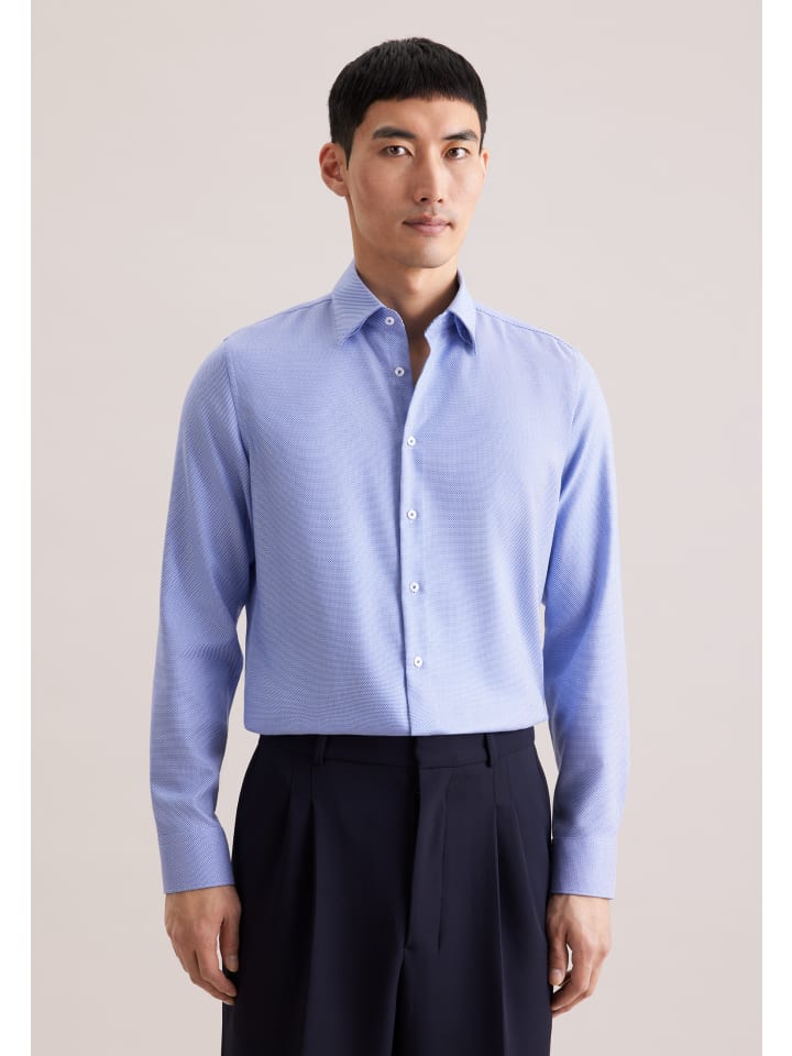 

Seidensticker Приталенная деловая рубашка среднего синего цвета