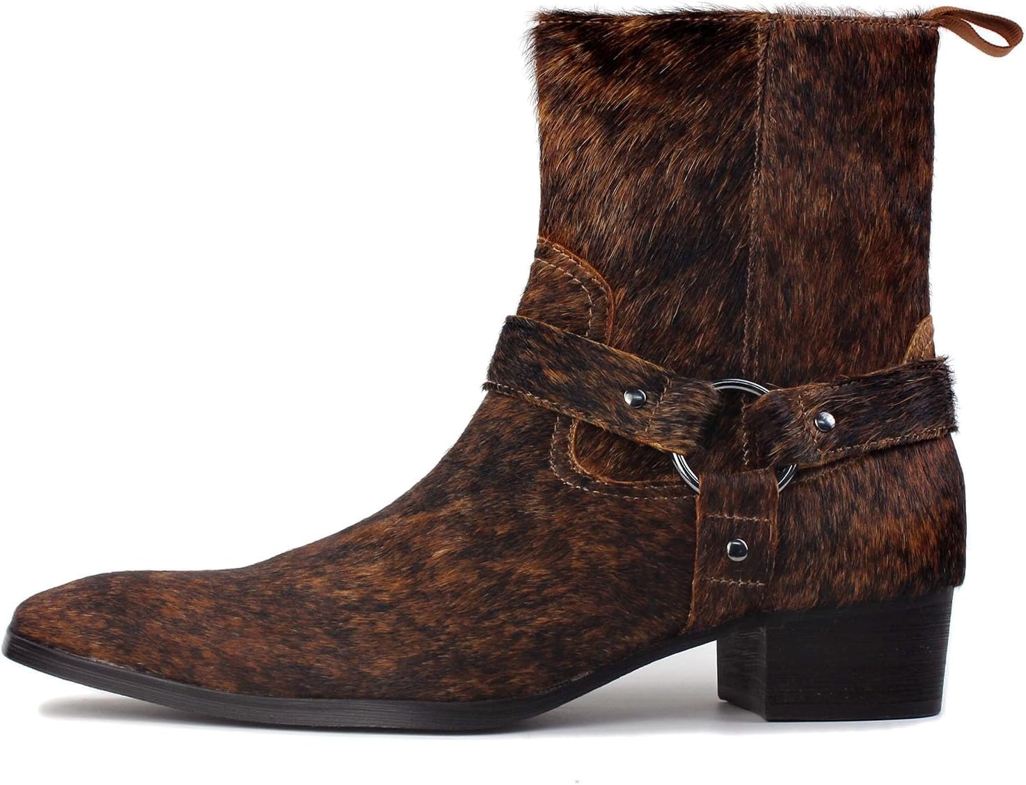Мужские ботинки-челси OSSTONE из кожи с верхом из пони, модель Chukka с боковой молнией, каблук, модель OS-JY021-B-R, натуральный коричневый — фото 2