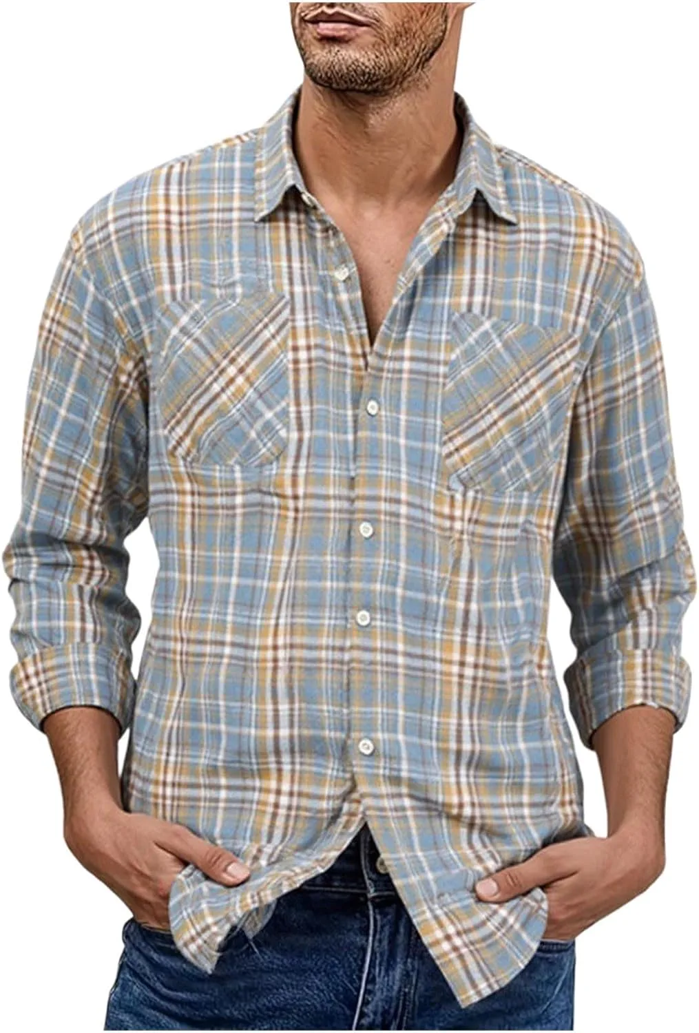 

Рубашка Western Plaid для мужчин Big and Tall с длинным рукавом и двумя карманами