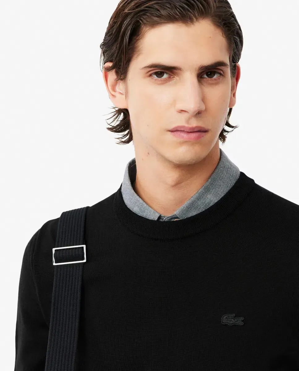 Джемпер мужской Lacoste из мериносовой шерсти с круглым вырезом, черный — фото 3