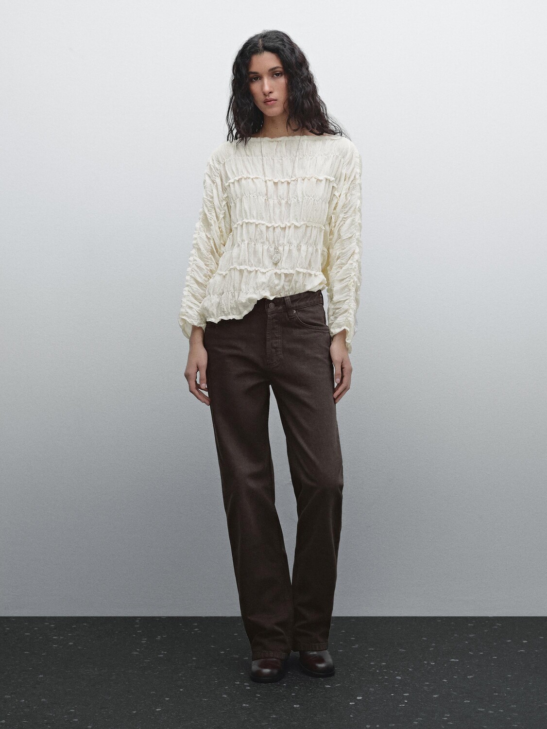 

Джинсы широкие со средней посадкой Massimo Dutti, коричневый