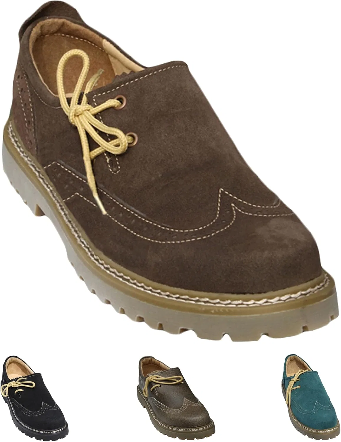 Мужские традиционные туфли-броги German Wear Haferlschuhe, ручная работа, кожа, темно-коричневый цвет