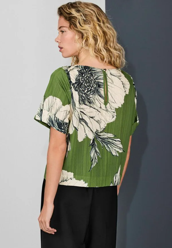Блузка прямого кроя с коротким рукавом и свободным силуэтом Next, Green Floral Print — фото 3