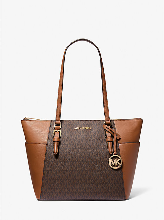 

Сумка-Тоут Charlotte с большим логотипом и кожаной застежкой-молнией сТопу Michael Kors, коричневый