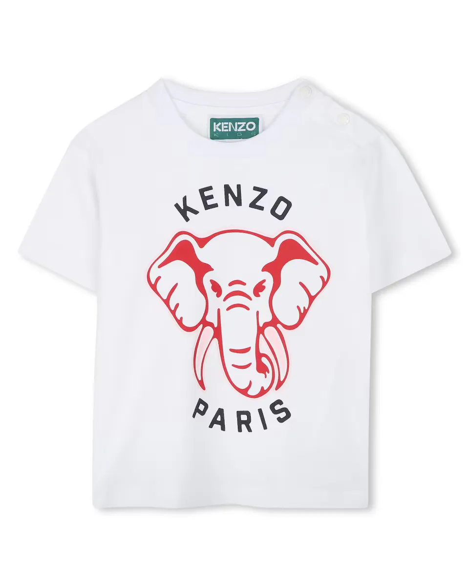 

Детка девочка хлопковая футболка с рисунком спереди Kenzo Kids, белый