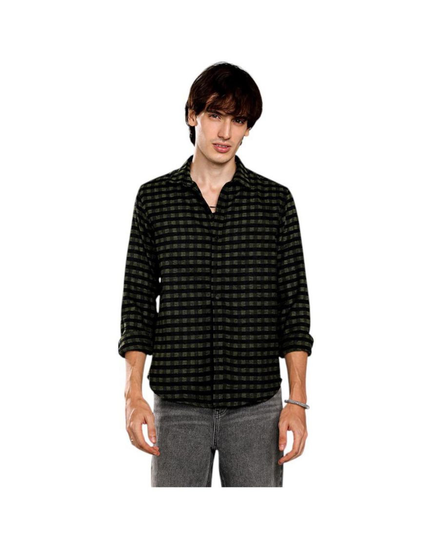 

Мужская рубашка в клетку цвета морских водорослей и угольно-черного цвета Campus Sutra, Green