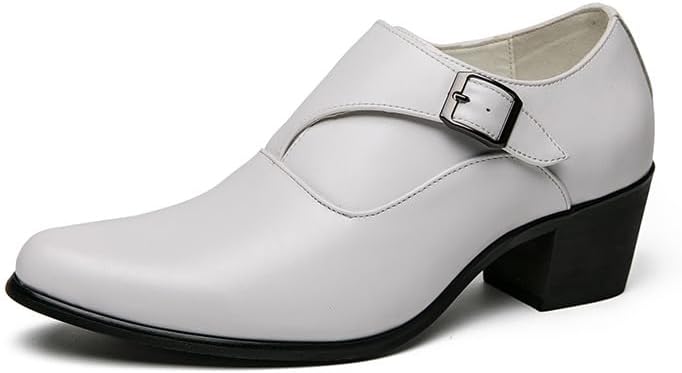 

Мужские оксфорды с высокой кубинской шпилькой, пряжкой, заостренным носком и дизайном чукка для формального наряда Waolsu, белый