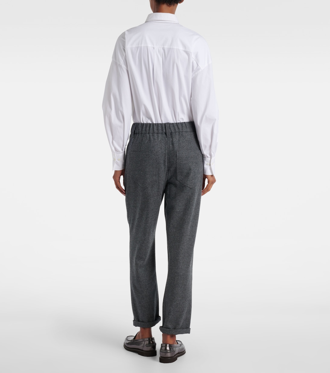 Укороченные прямые брюки из шерсти и кашемира Brunello Cucinelli, Mid Grey — фото 3