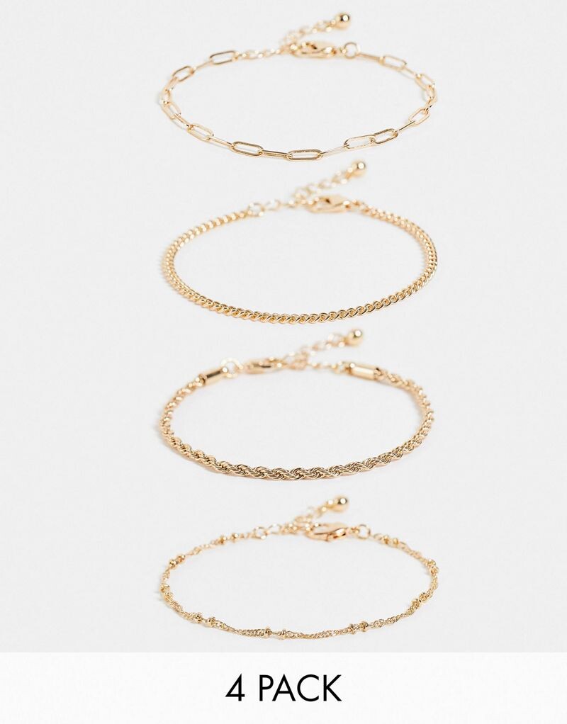 

Набор из 4 изящных золотистых браслетов-цепочек ASOS DESIGN