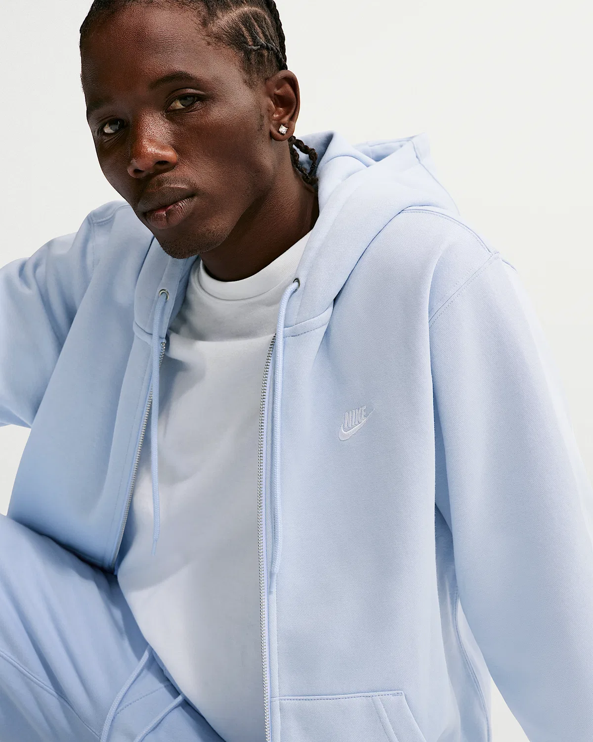 Мужская флисовая кофта на молнии Nike Club, Hydrogen Blue/Hydrogen Blue/White — фото 3