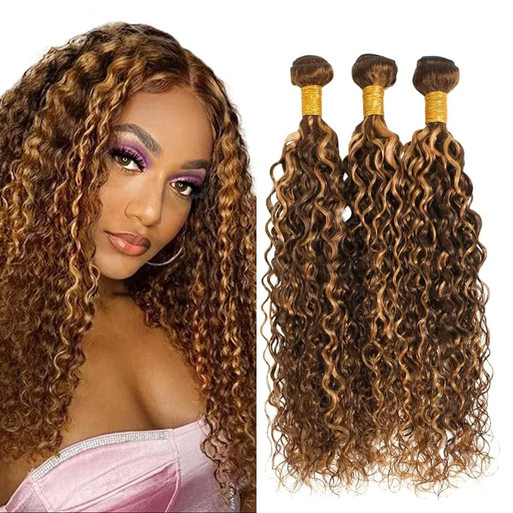 Натуральные бразильские пряди волос Remy для наращивания P427 Highlight Blonde Water Wave 3 пучка 300 г Heiowuio