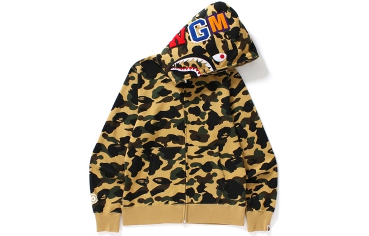 Бейп 1ст камуфляж с мульти-лого акула худи на молнии A BATHING APE, желтый — фото 3