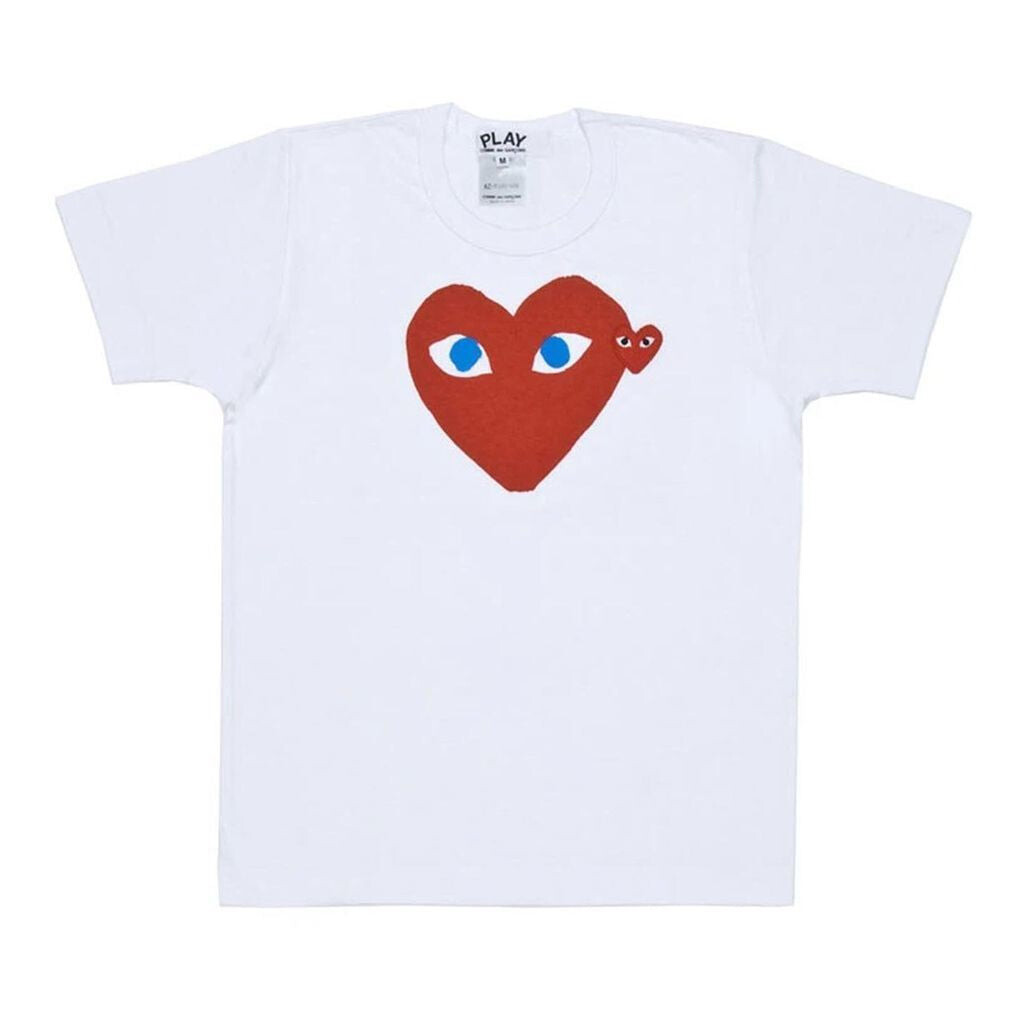 

Бело-голубая футболка с сердечками и голубыми глазами Comme Des Garcon, белый