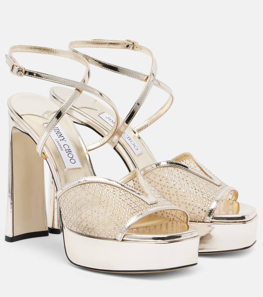 Karli 125 сандалии на платформе из сетки и кожи Jimmy Choo, Gold/Gold