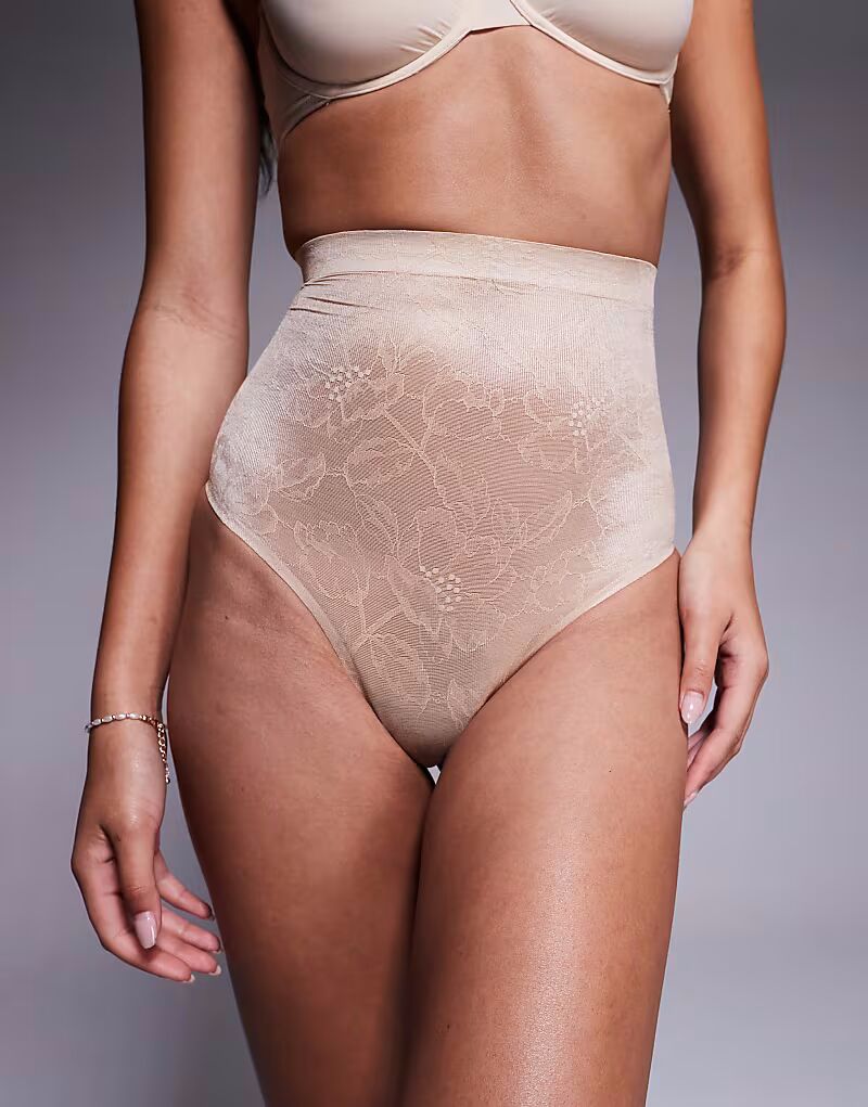 

Bye Bra Lacy invisibe кружевные утягивающие стринги с высокой талией бежевого цвета