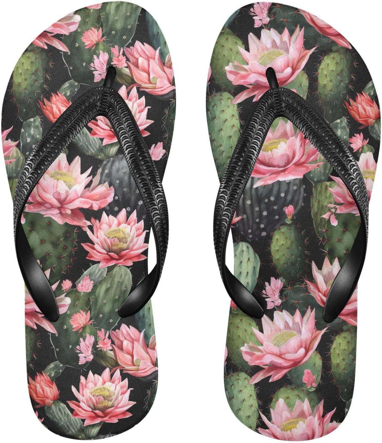 

Женские и мужские шлепанцы SPRIPORT с яркими цветами и кактусом, черные, узкие, с мягкой стелькой, удобные повседневные вьетнамки с противоскользящей резиновой подошвой для ванной, душа, лета, пляжа и прогулок