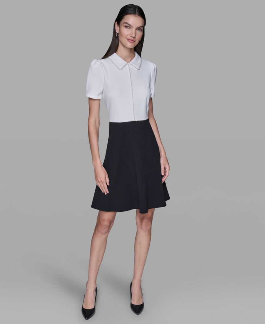 

Женское платье из крепа в стиле дайвинг (приталенное и расклешенное) KARL LAGERFELD PARIS, Soft White/ Black