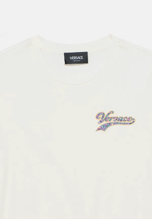 Платье с логотипом кампуса, блестящее трикотажное платье Versace, Bianco/Rosa/Multi Coloured — фото 3