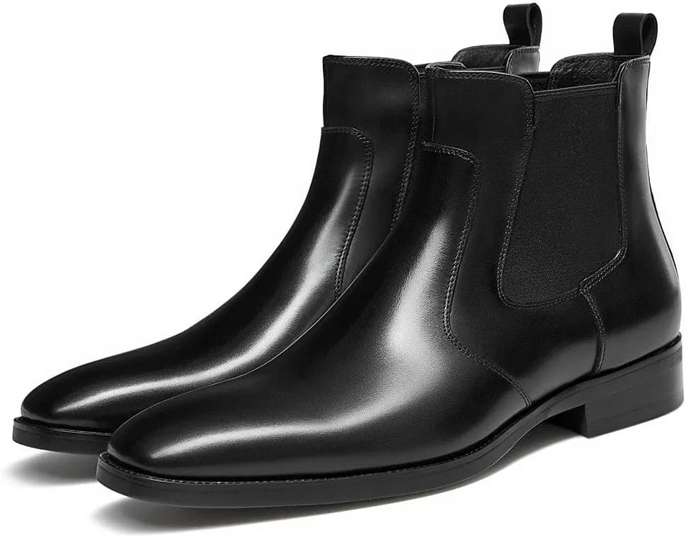 Мужские кожаные ботинки челси для мужчин ALIPASINM, Black — фото 2